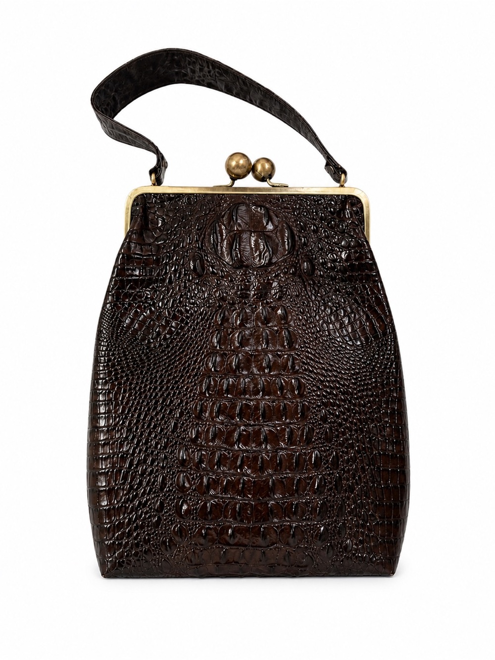 🌟Vintage Oversized Kisslock - Brown Croc Embossed Statement Purse